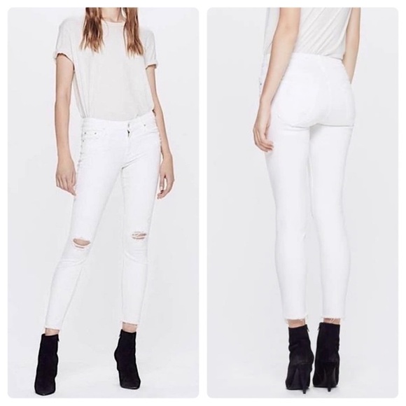 NWT MOTHER x Revolve The Looker White Distressed High Rise Skinny Jeans Size 24 - Picture 2 of 10